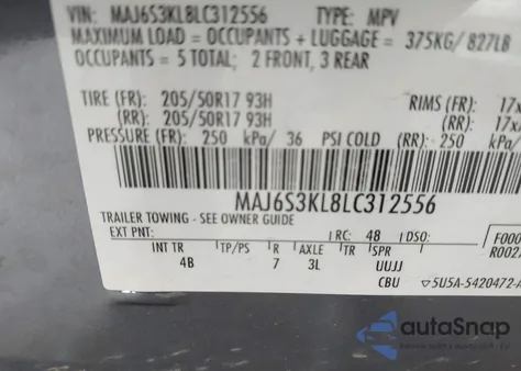 2020 Ford Ecosport Titanium из США, поврежденный, VIN MAJ6S3KL8LC312556